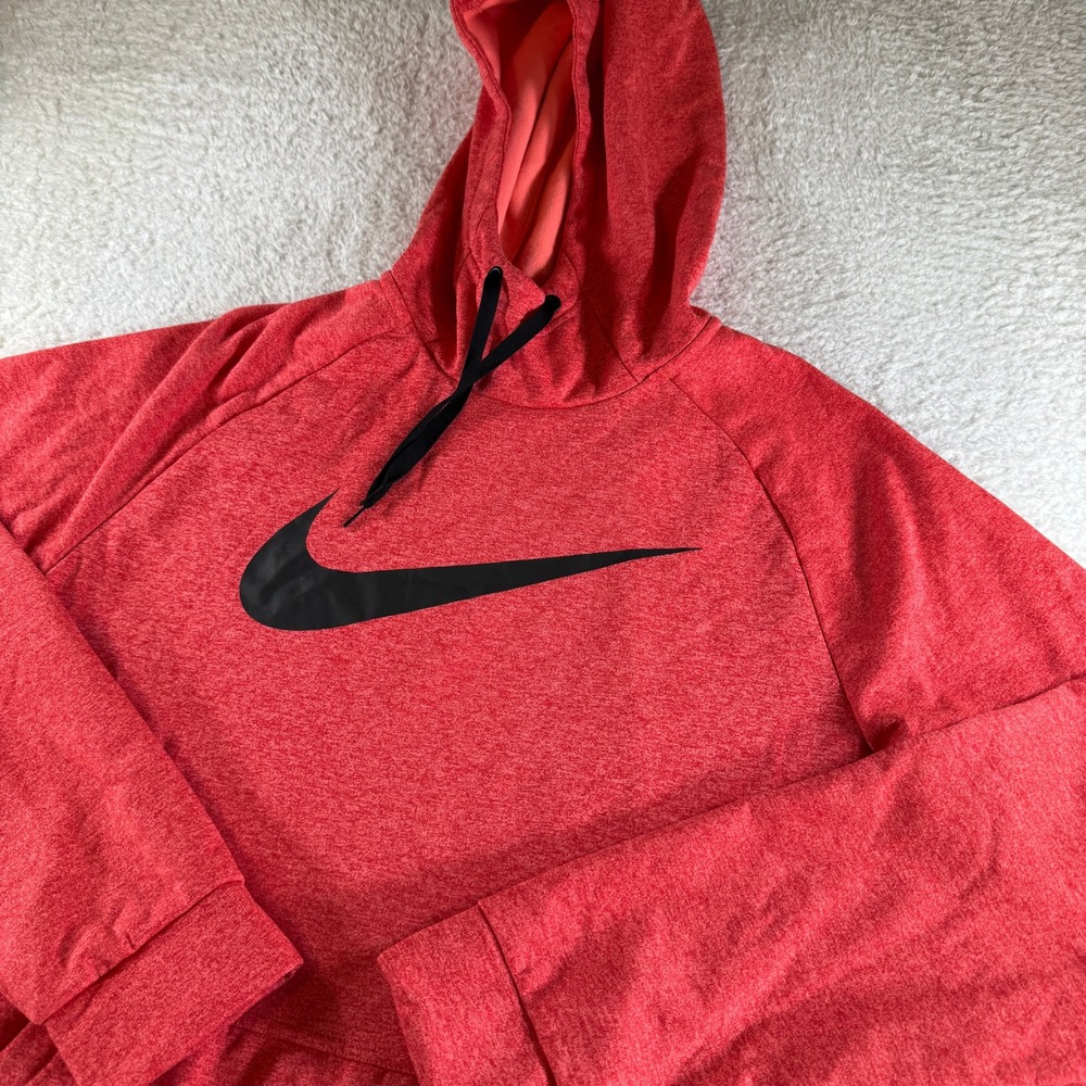 Nike Therma-Fit Men's Size Large Pullover Hoodie Sweatshirt Red Black Swoosh